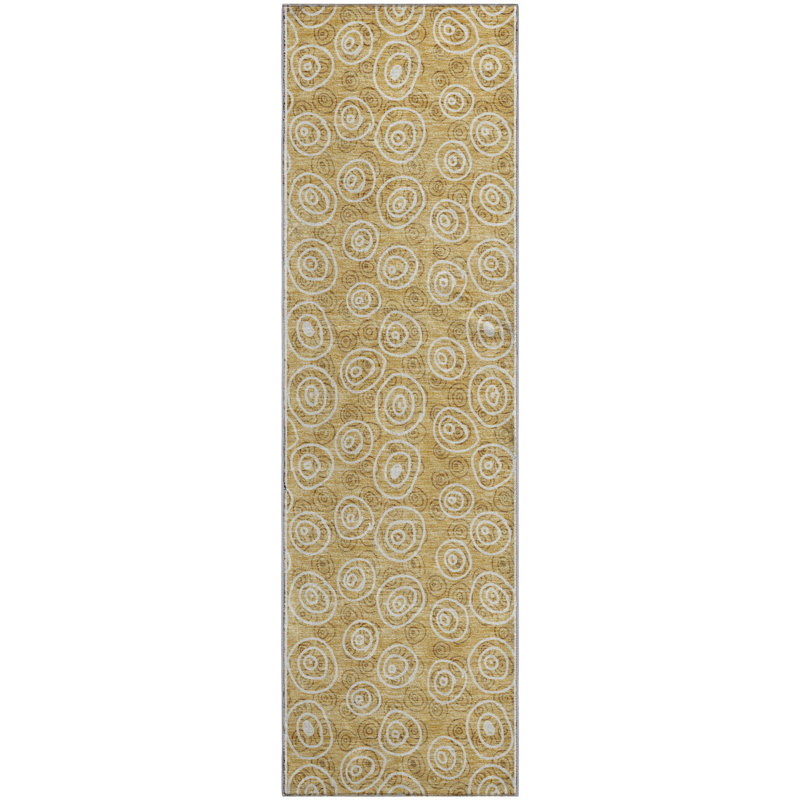 Premium Machine Washable Prisco Gold Rug, Runner 2'3" x 7'6"