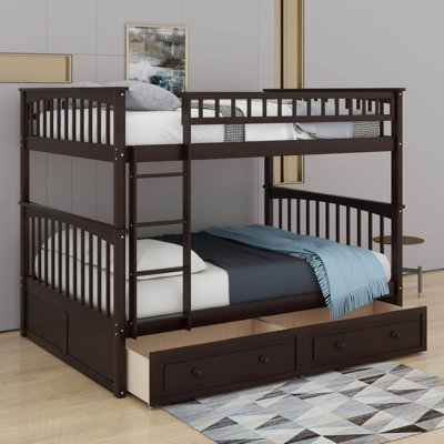 Full Over Full Bunk Bed With 2 Drawers, Convertible Beds