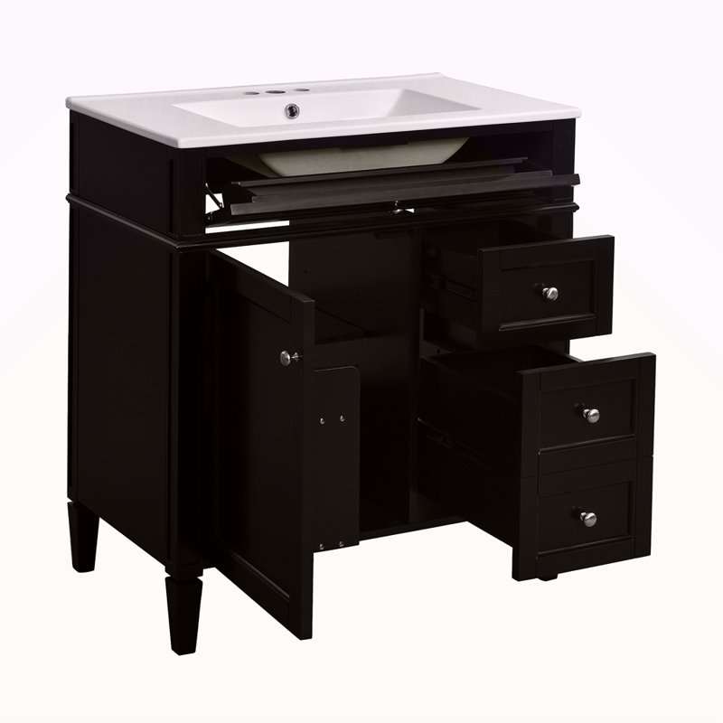 Meuble-lavabo de 30 po avec lavabo supérieur, meuble-lavabo moderne avec 2 tiroirs et tiroir escamotable, meuble-lavabo simple