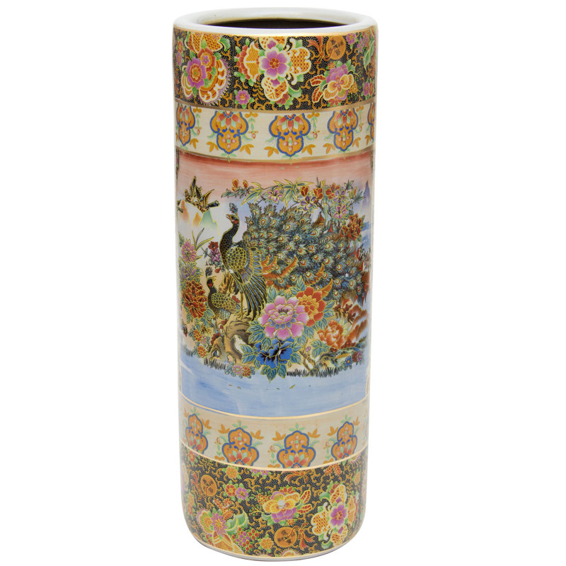 Umbrella Stand, Peacock and Floral Yellow