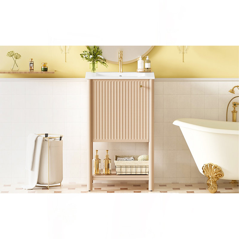 Ensemble de meuble-lavabo sur pied 20 po avec lavabo en céramique, ensemble de meuble-lavabo simple autoportant avec porte à fermeture douce, style français.