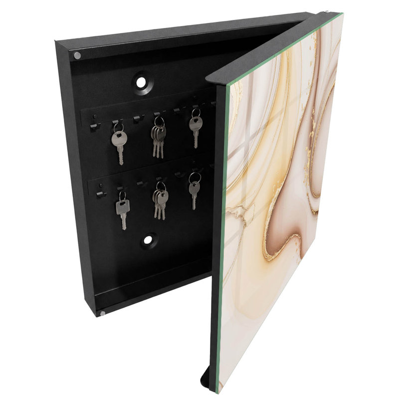 Key box, Opens to the left, 30x30x5, Black, Abstract curves beige brown gray, 