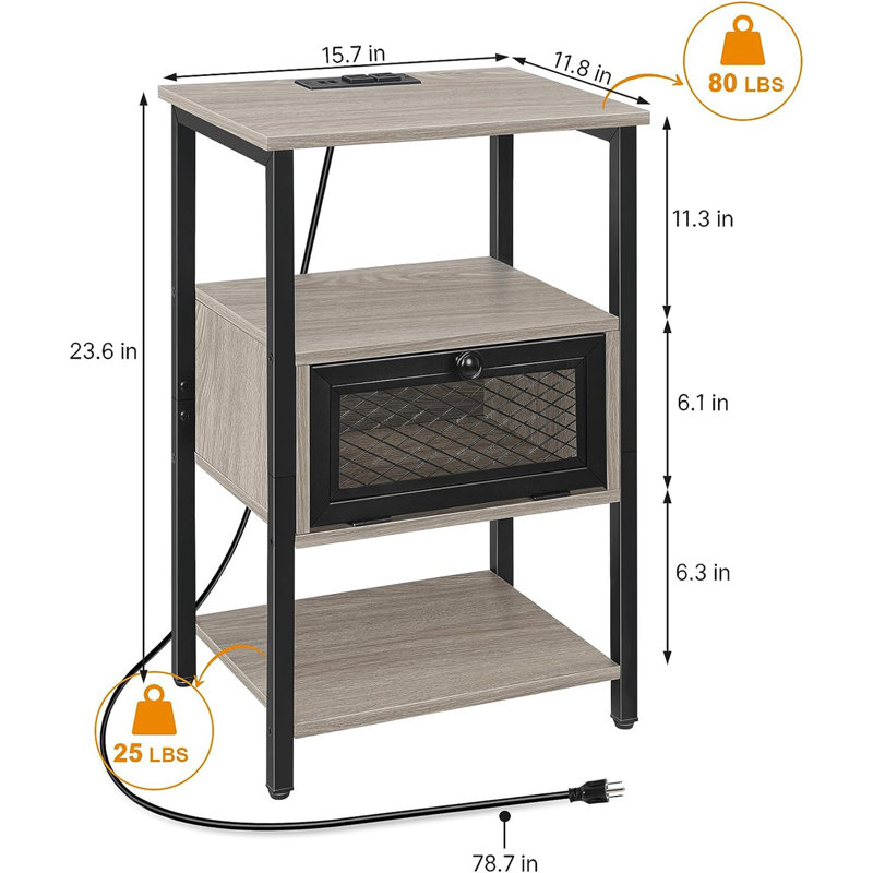 End Table Set and Built-In Outlets, Gray