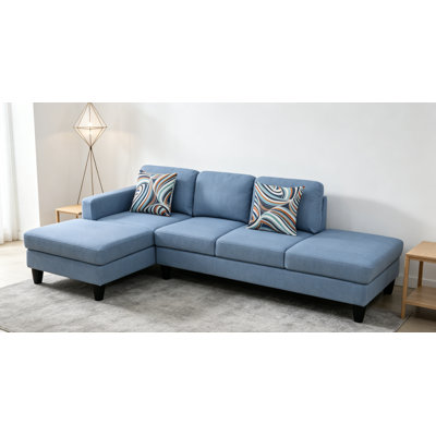 L Shape 2-Piece Home Modular Sectional Sofa Comfy Cozy Corner Sofas Small Fabric Couch with Pillow for Modern Living Room/Bedroom/Office/Apartment, Grayish-Blue Calico