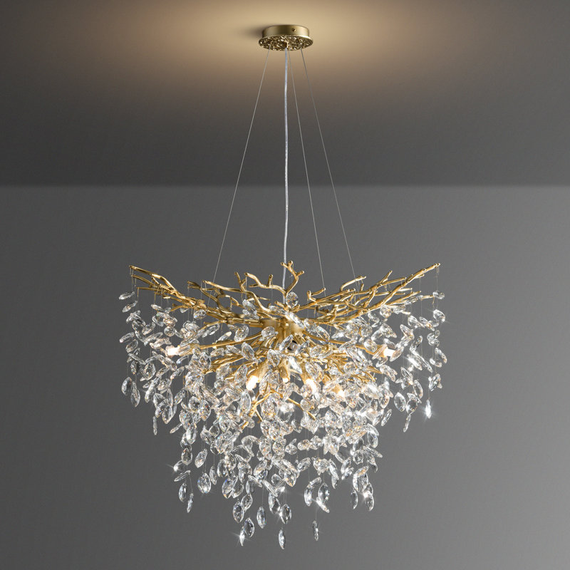 Lustre en cristal chromé 10 lumières Modern, Doré, H 27,56 po x l 31,5 po x P 31,5 po