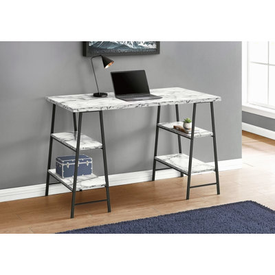 Bureau d'ordinateur, bureau personnel, ordinateur portable, tablettes de rangement, L 48 po, travail, métal stratifié aspect marbre blanc, contemporain, moderne