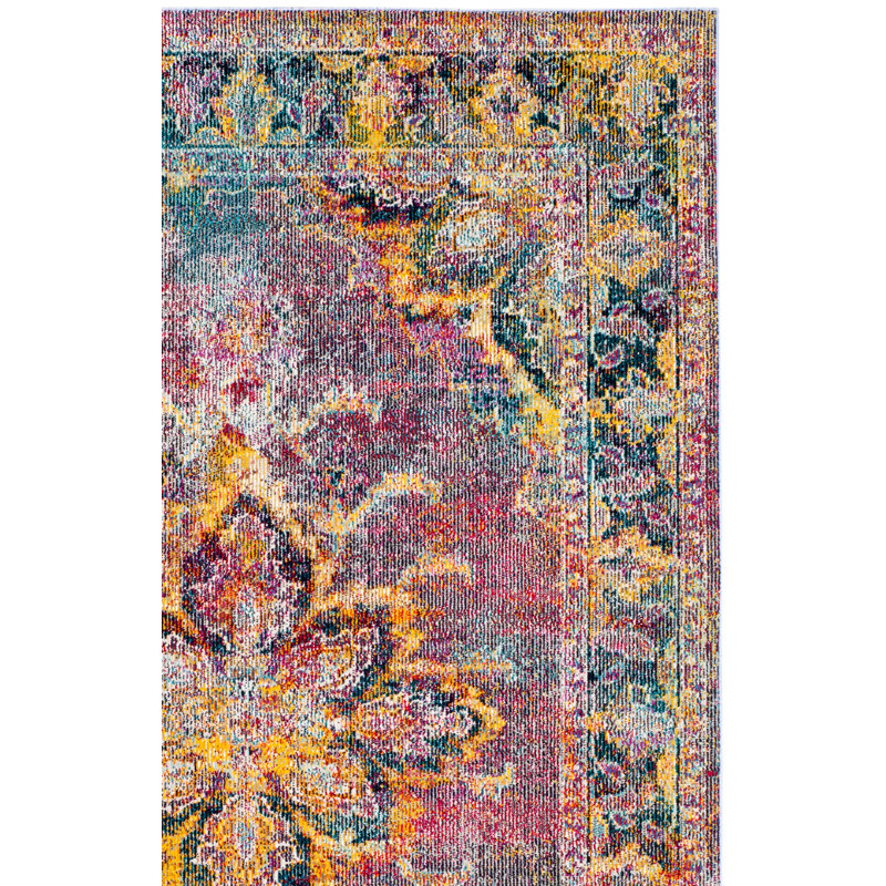 Tapis à motif oriental bleu marine / rose Mabel, Rectangle 3 pi x 5 pi