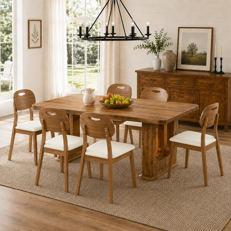Ensemble de table de salle à manger pour 6 personnes Modern Modern Farmhouse, 7 Pieces: Table, 6 Chairs, White/Wood