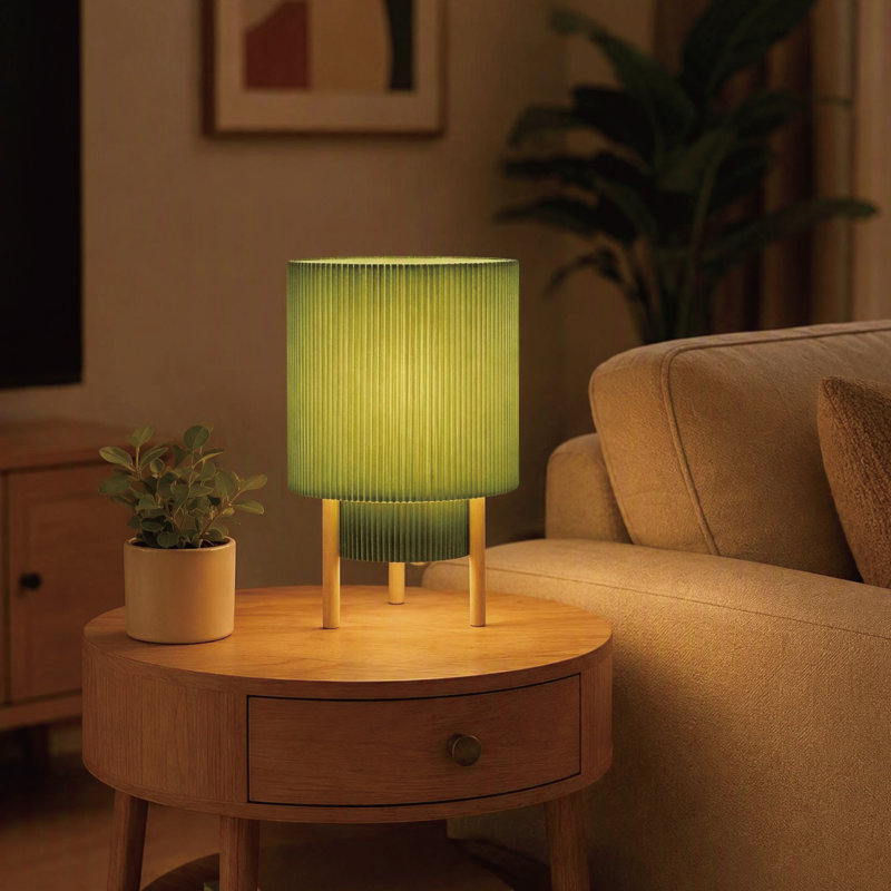 Lampe de table 10,04 "à intensité variable moderne avec abat-jour en tissu plissé double couche et base en bois massif, certifiée cULus pour la chambre à coucher, le salon, le bureau à domicile ou la salle d'étude