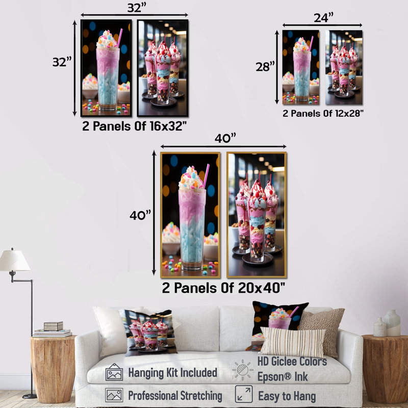 Rose gros plan Milkshake Indulgence I - ensemble de 2 impressions sur toile pour aliments et boissons, H 32 po x l 33 po
