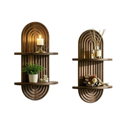 Boho Plant Wall Shelf Set of 2, Floating Shelves,Boho Hanging Shelf for Apartment & Dorm,(Vintage)