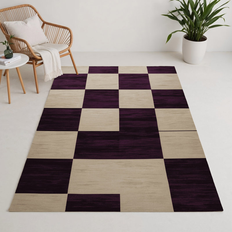 Checkered Beige Indoor and Outdoor Area Rug, Rectangle 9' x 12'