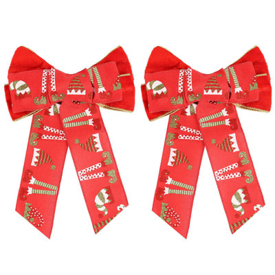 2 Pack Christmas Wreath Bow 8 x 13 Inches Velvet Xmas Bows for Tree Christmas Decoration