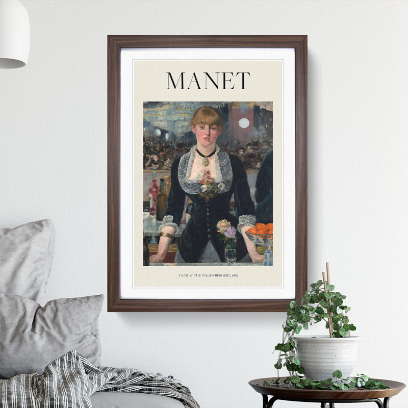 A Bar at the Folies Bergere by Edouard Manet - Picture Frame Painting, 65cm H x 48cm W x 2cm D, Walnut Framed