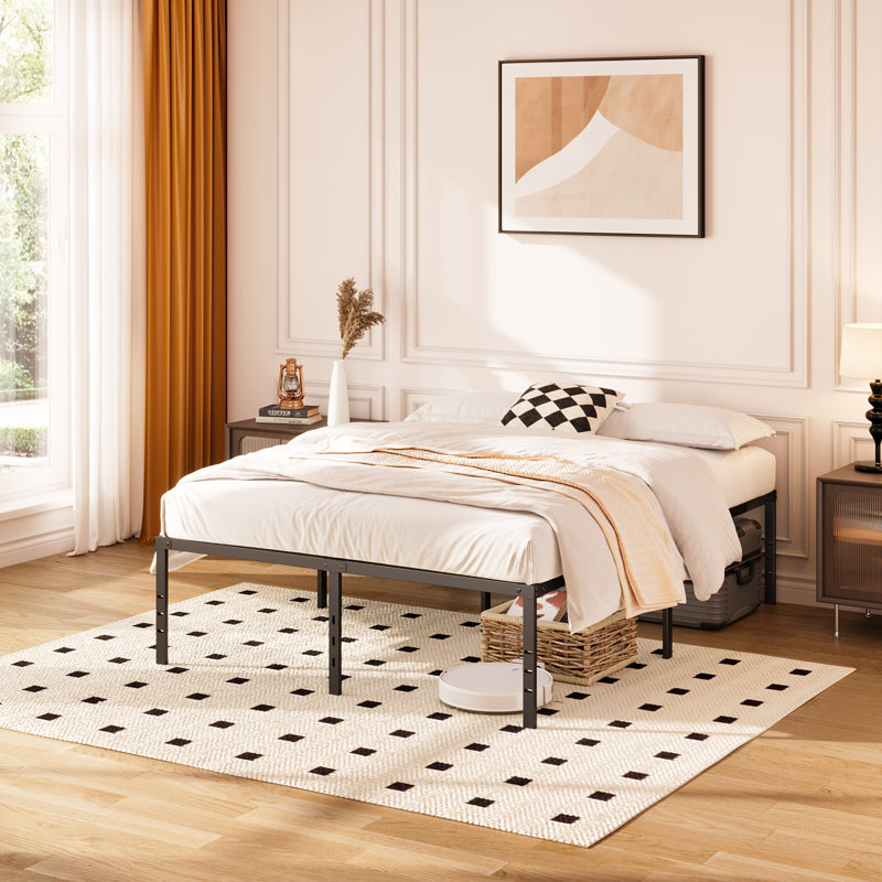 Metal Bed Frame, Sturdy & Noise-Free, with Under-Bed Storage, Non-Slip, No Box Spring Required, King, 18"