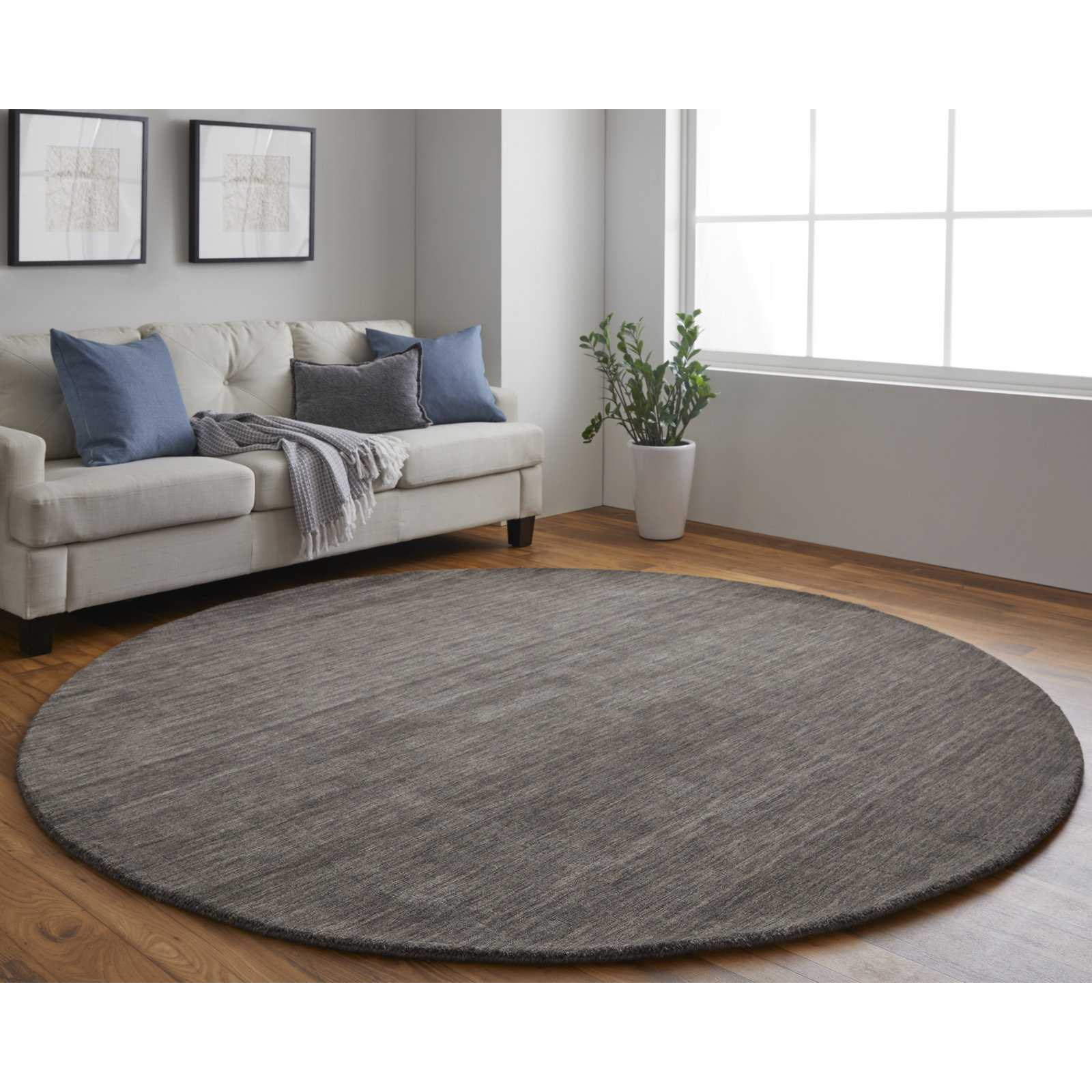 Lineville Dark Gray Hand-Woven Wool Rug, Round 8'