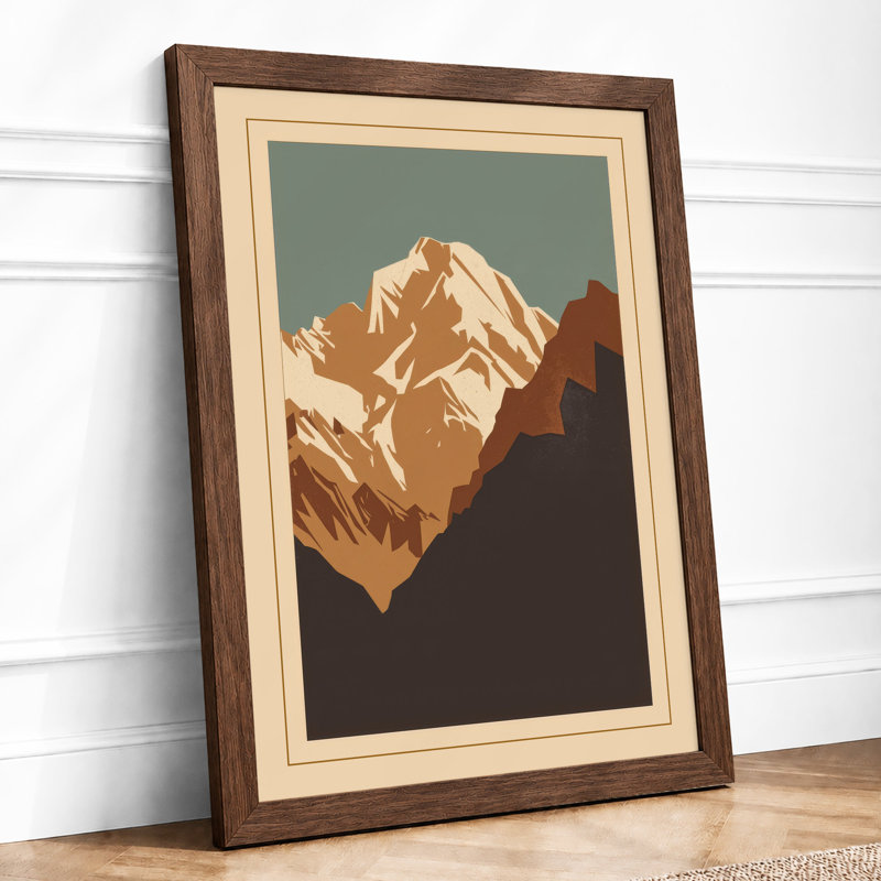Mountain At Sunrise Japandi - Print, Walnut, A1 - 84.1 x 59.4 cm