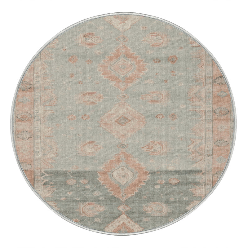 Tapis beige lavable à la machine Afyon, Rond 3 pi