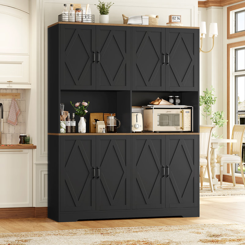 Grand garde-manger 71 "H, armoire à café avec tablette à micro-ondes, Noir