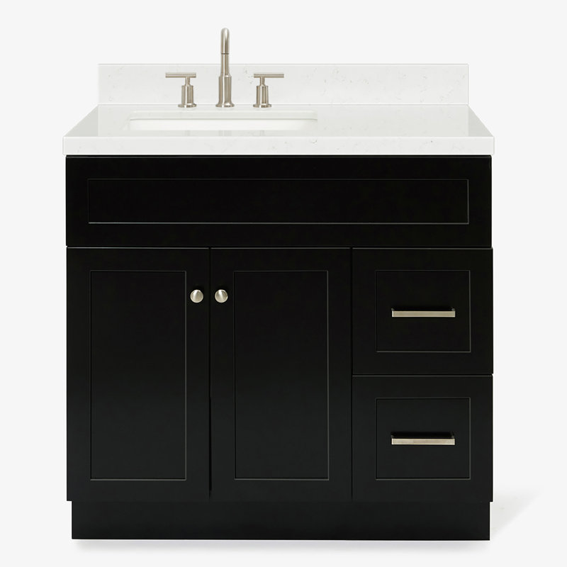 Hamlet 36.25'' Bathroom Vanity with Carrara Quartz Top, Black