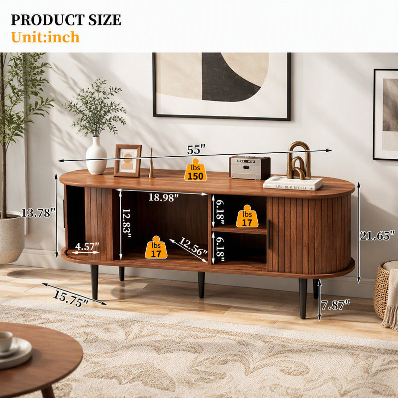 Meuble télé 47 po avec armoire moderne, Walnut
