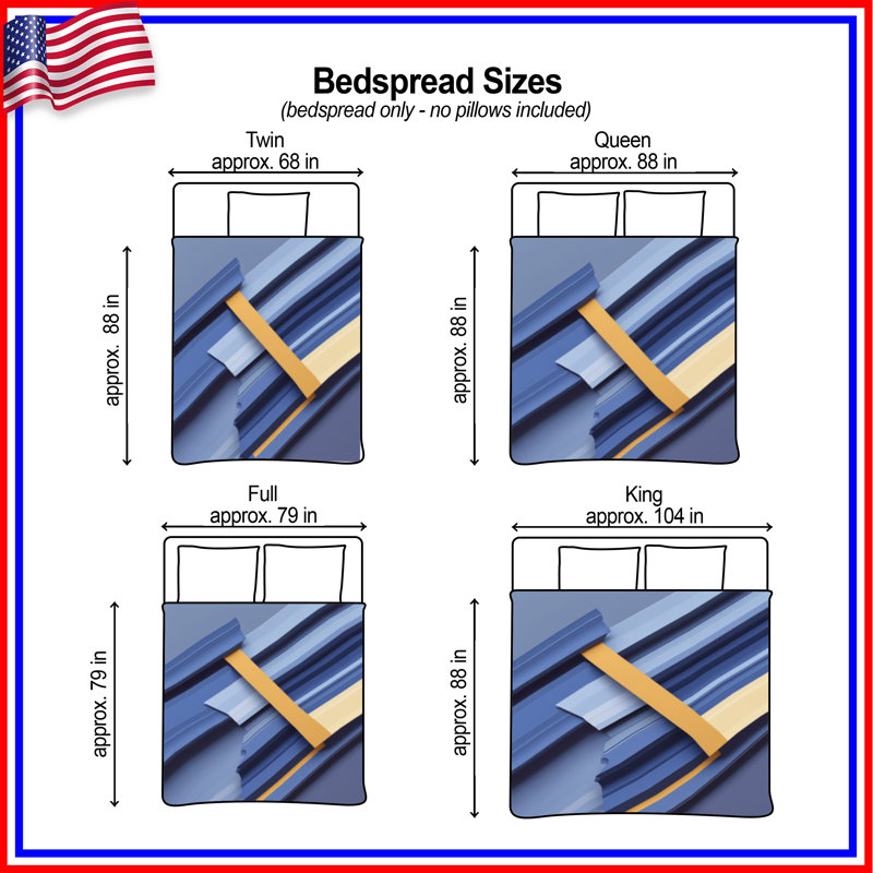 Blue Yellow Lines Quilted Bedspread All Sizes, Full / Double