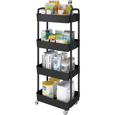 4-Tier Rolling Storage Cart With Lockable Wheels, Multi-Purpose Mobile Organizer For Kitchen, Bathroom, Laundry Room, Includes Classification Stickers