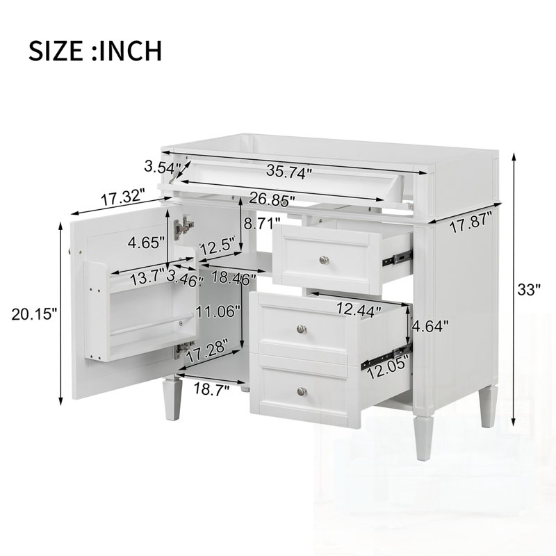 Meuble-lavabo de salle de bain moderne sans lavabo supérieur avec tiroirs, Blanc