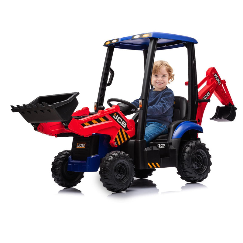 Excavatrice 4 en 1, véhicule électrique alimenté par batterie 12V pour enfants avec télécommande, Rouge