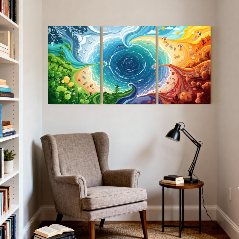 «Nautical & Beach Vibrant Ocean Waves Beach», ensemble de 3 impressions sur toile, H 24 po x l 48 po