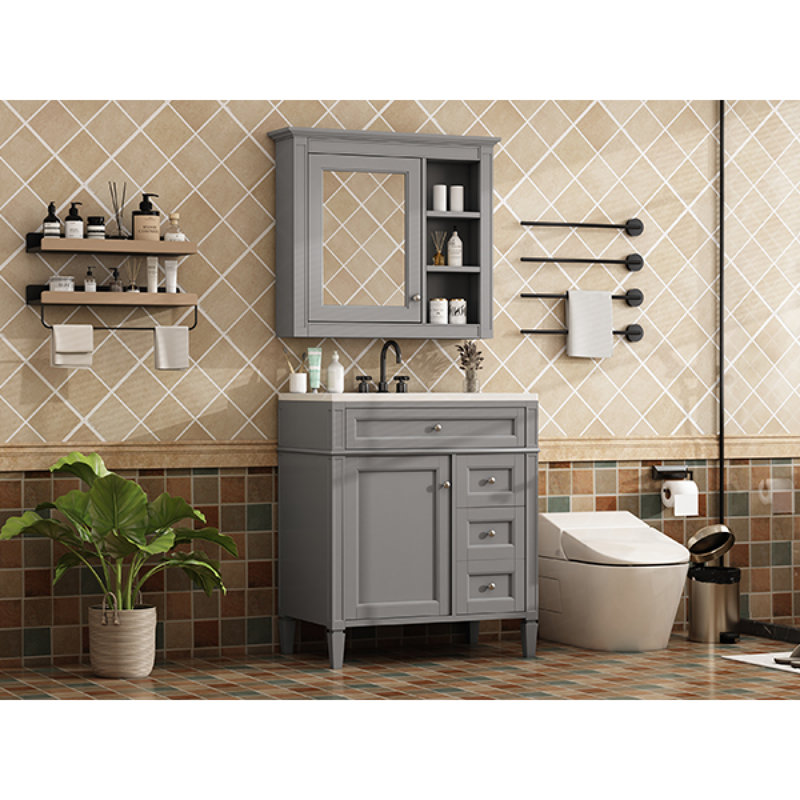 Meuble-lavabo moderne en bois massif avec lavabo en céramique pour une décoration intérieure élégante