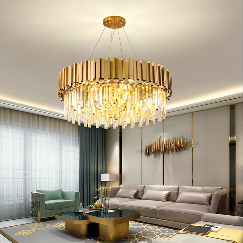 Modern Crystal Chandelier Ceiling Light Fixture for Living Room and Bedroom, Chic Design Lamp, Gold, 16