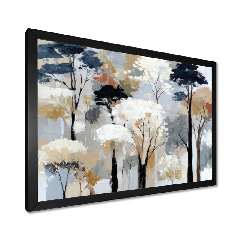 «White and Black Birch Trees Forest Panorama - Birch», reproduction d'art sur toile, Reproduction encadrée, Noir