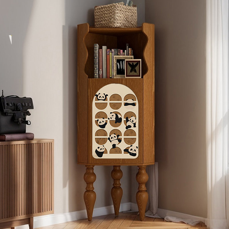 Multi-functional wooden corner bookcase, Brown