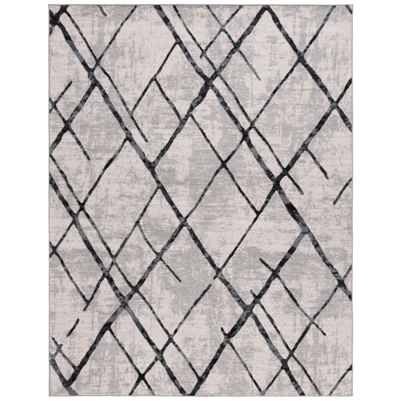 Asan Geometric Machine Woven Polyester Area Rug in Gray/Black, Rectangle 8' x 10'