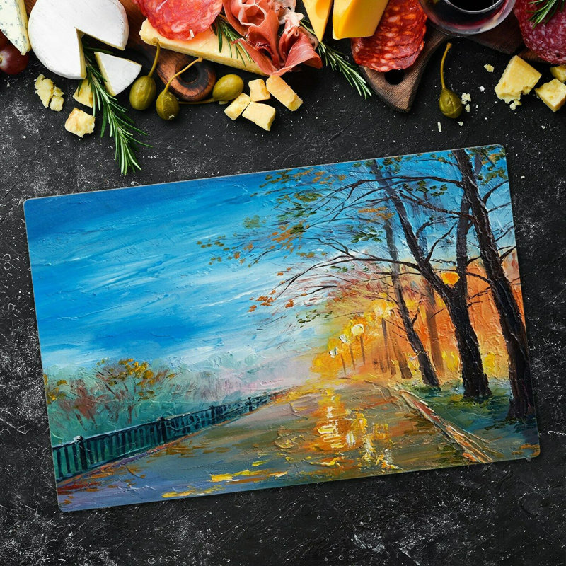 Kavit Tempered Glass Road Trees Chopping Board, 52cm x 60cm