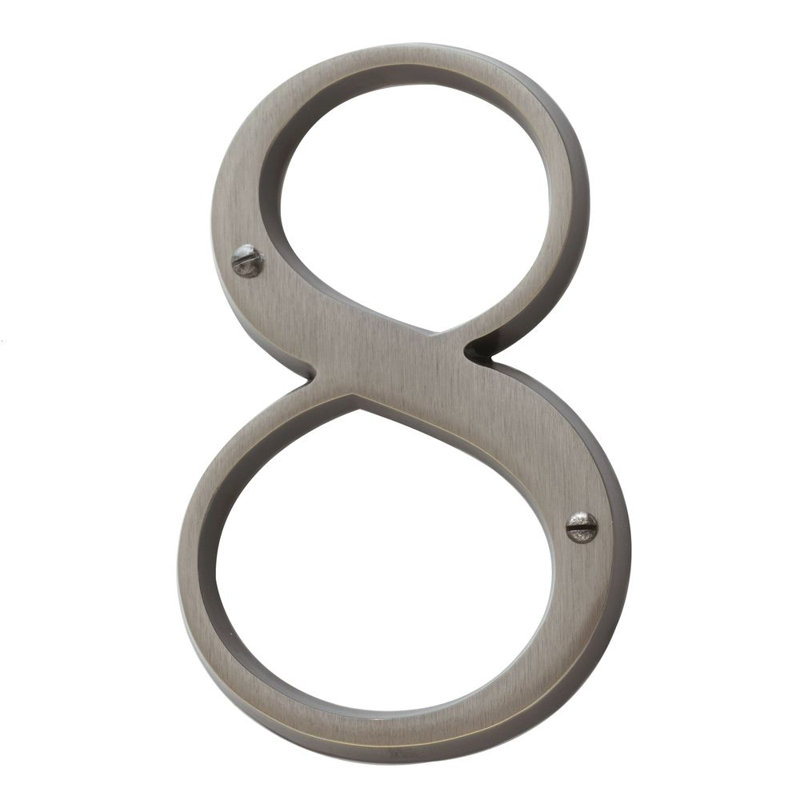 4.75" H Brass House Number, 8, Satin Brass with Brown