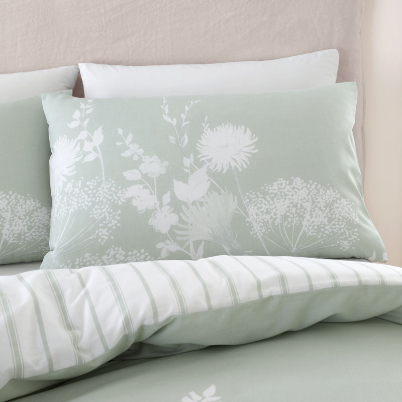 Meadowsweet Floral Reversible Duvet Cover Set with Pillowcases, Green/White, King Duvet Cover + 2 Standard Pillowcases