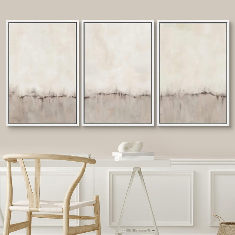 "Minimal Landscape Grunge Brown Gray Pastel Landscape Shapes", illustrations abstraites encadrées sur toile, 3 pièces