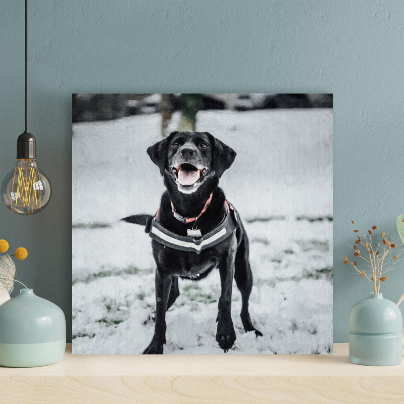 " Black Labrador Retriever On Snow Covered Ground During Daytime 1 " Painting Print, 32" H x 32" W