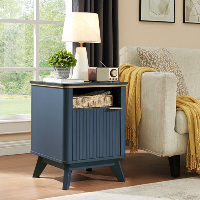 Fluted Nightstand With Charging Station, Navy Blue