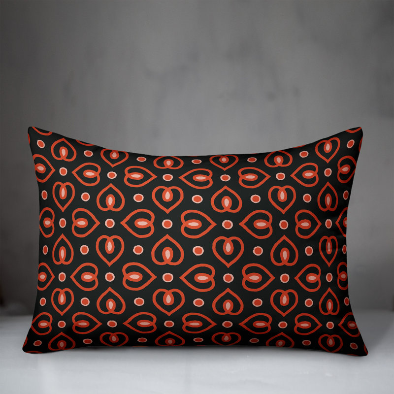 Heart Geometric Reversible Throw Pillow, Red/Black