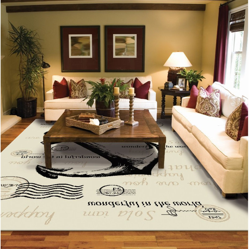 Tapis de zone crème/noir Dinan, Rectangle 5 pi x 8 pi