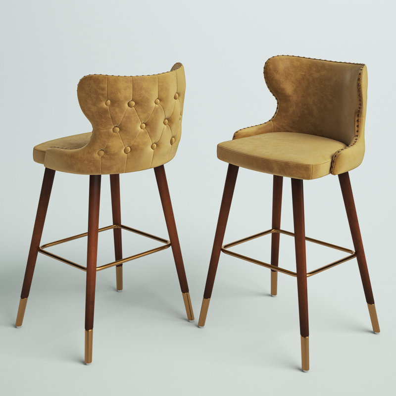 Caralie Upholstered Counter Stool, Bar Stool (29.5” Seat Height), Yellow