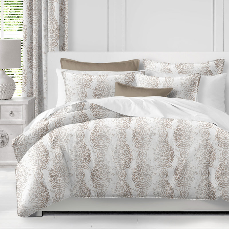 Prasanna Standard Cotton Comforter Set, California King Comforter + 2 King Shams, Ecru