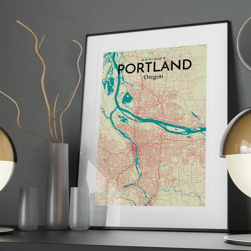 Portland City Map In Tricolour - No Frame Print, 36cm H x 24cm W x 0.05cm D