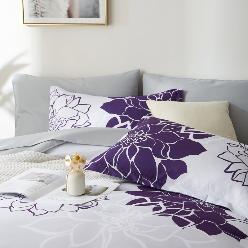 Full Size Comforter Set,Purple Floral Bedding Sets 7 Pieces Bed in a Bag with Sheets, Pillowcases & Shams, Purple
