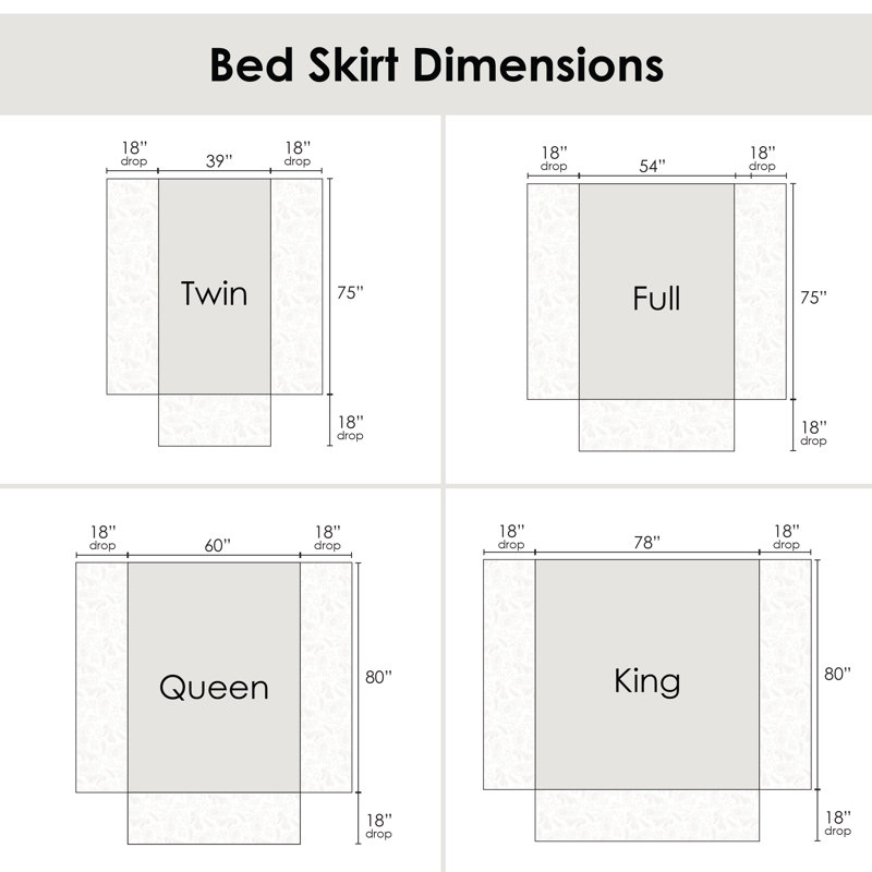 Jupe de lit matelassée à motif cachemire 54 po x 75 po 18 po Greenland Home Fashions, Full, Ivoire