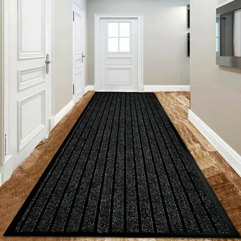 Heavy Duty Dirt Trapper Door Mat & Hallway Runner – Non-Slip Indoor Outdoor Washable Rubber Backed Entrance Mat, Black