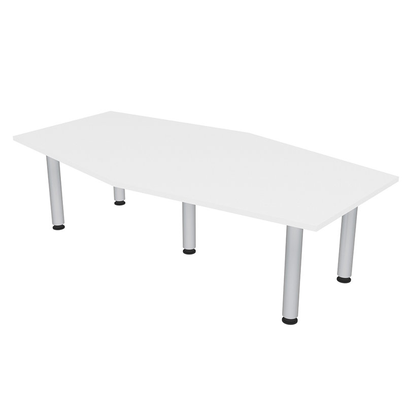 Table hexagonale avec pieds Nyemia, Blanc classique, Argent argent, L 84 po x l 48 po